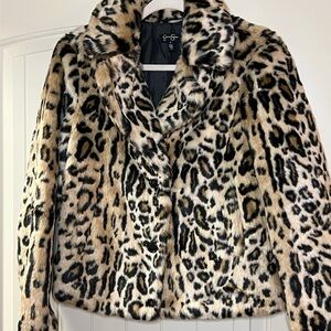 Jessica Simpson Leopard Print Faux Fur Jacket